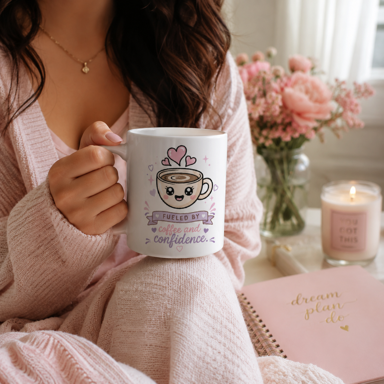 Coffee and Confidence White glossy mug