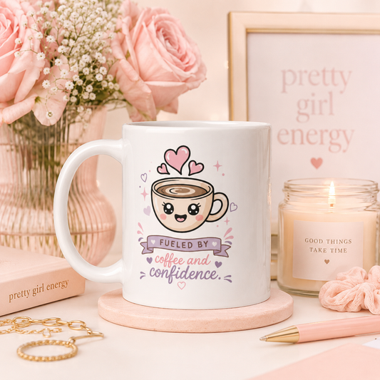 Coffee and Confidence White glossy mug